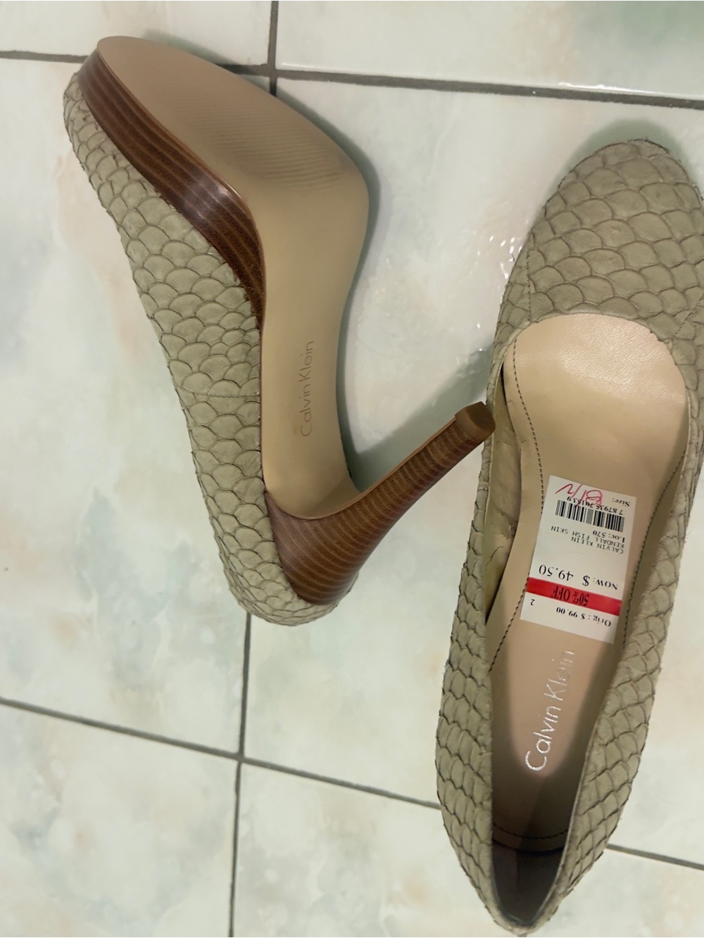Calvin Klein Beige Taupe Scaled Platform Pump